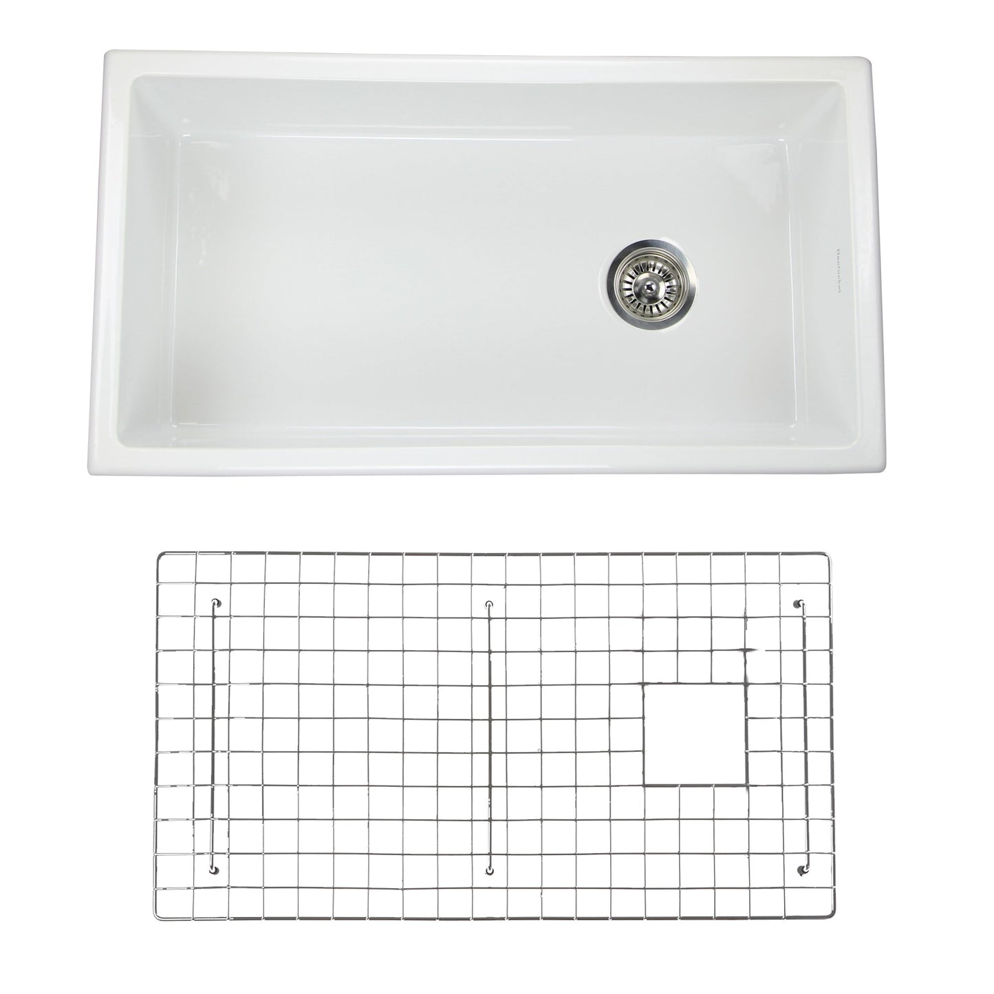 Nantucket Sinks Cape Collection 34" Rectangle Porcelain Enamel Glaze White Fireclay Single Bowl Kitchen Sink