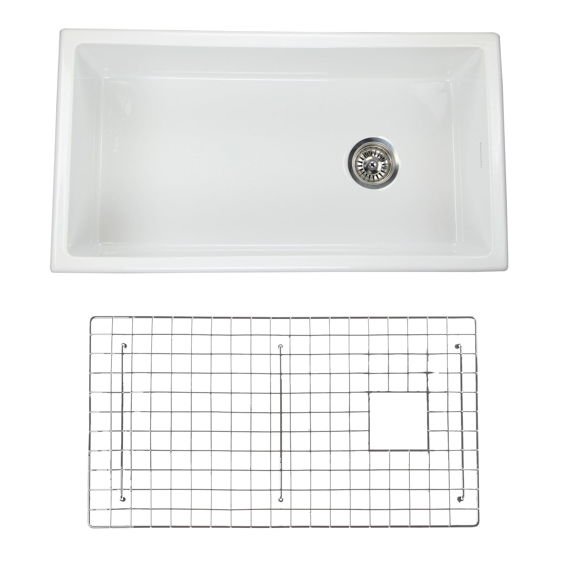 Nantucket Sinks Cape Collection 34" Rectangle Porcelain Enamel Glaze White Fireclay Single Bowl Kitchen Sink