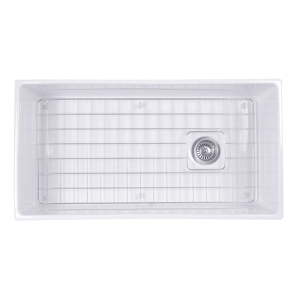 Nantucket Sinks Cape Collection 36" Rectangle Undermount Porcelain Enamel Glaze White Fireclay Single Bowl Farmhouse Apron Kitchen Sink With Offset Drain and Grid