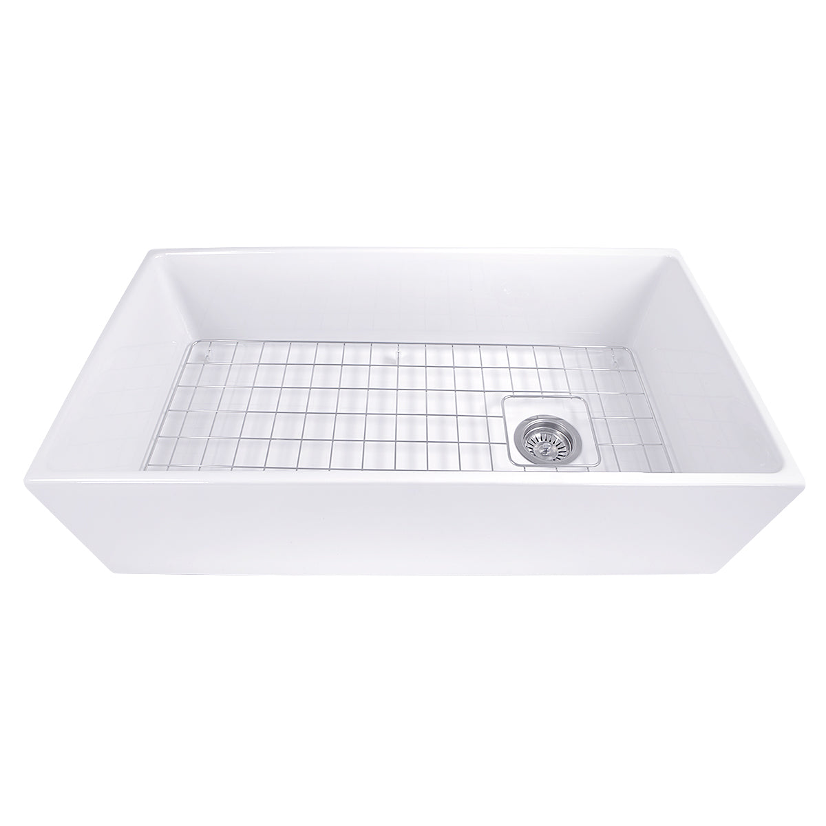 Nantucket Sinks Cape Collection 36" Rectangle Undermount Porcelain Enamel Glaze White Fireclay Single Bowl Farmhouse Apron Kitchen Sink With Offset Drain and Grid