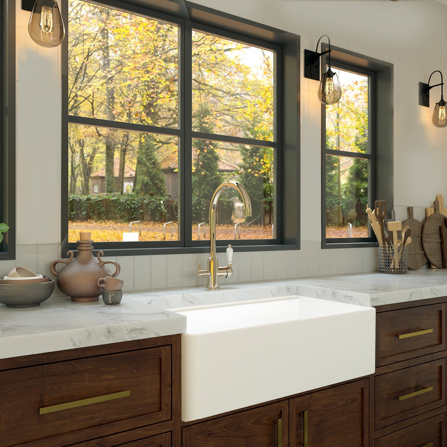 Nantucket Sinks Cape Collection 36" Rectangle Undermount Porcelain Enamel Glaze White Fireclay Single Bowl Farmhouse Apron Kitchen Sink With Offset Drain and Grid