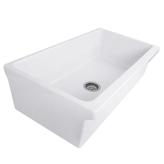 Nantucket Sinks Cape Collection 36" Rectangle Undermount Porcelain Enamel Glaze White Fireclay Single Bowl Farmhouse Kitchen Sink With Decorative Apron