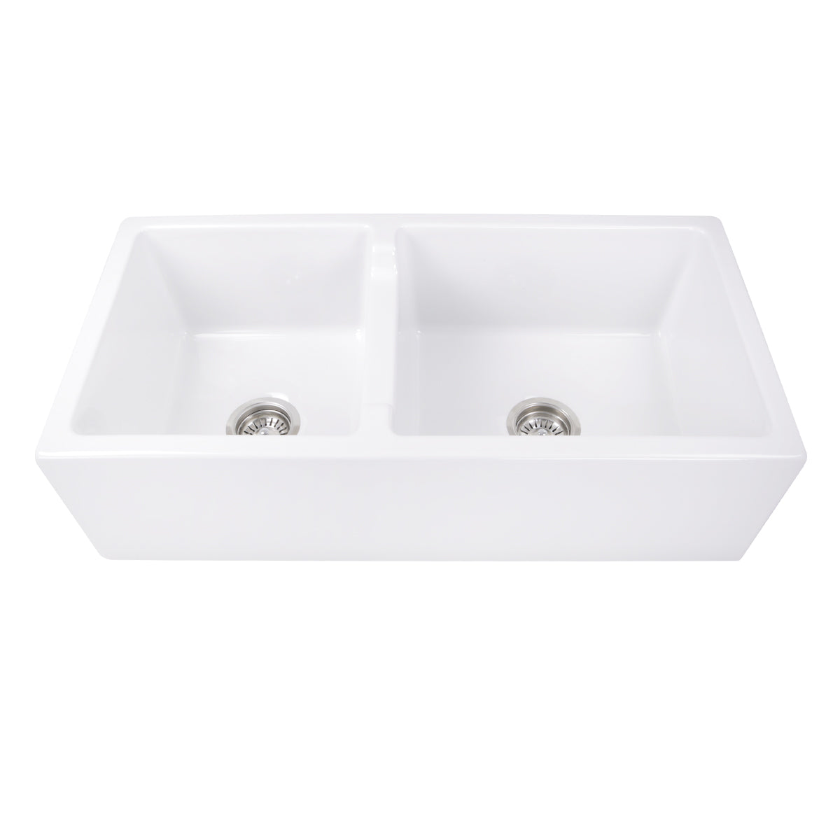 Nantucket Sinks Cape Collection 36" Rectangular Undermount Porcelain Enamel Glaze White Fireclay 60/40 Double Bowl Farmhouse Apron Kitchen Sink