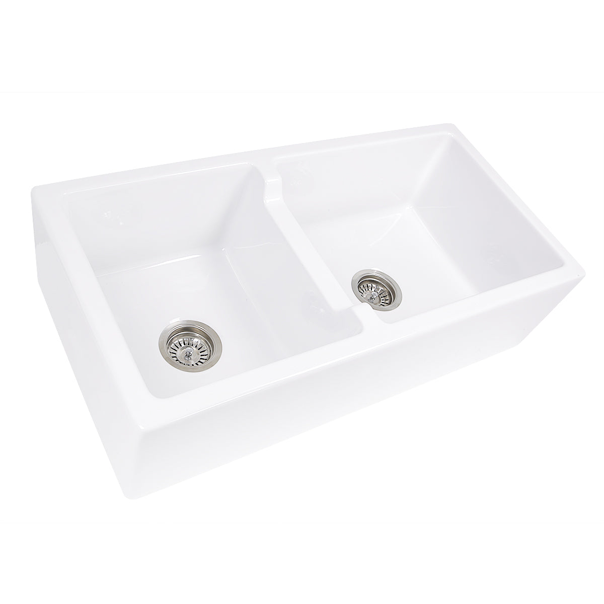 Nantucket Sinks Cape Collection 36" Rectangular Undermount Porcelain Enamel Glaze White Fireclay 60/40 Double Bowl Farmhouse Apron Kitchen Sink