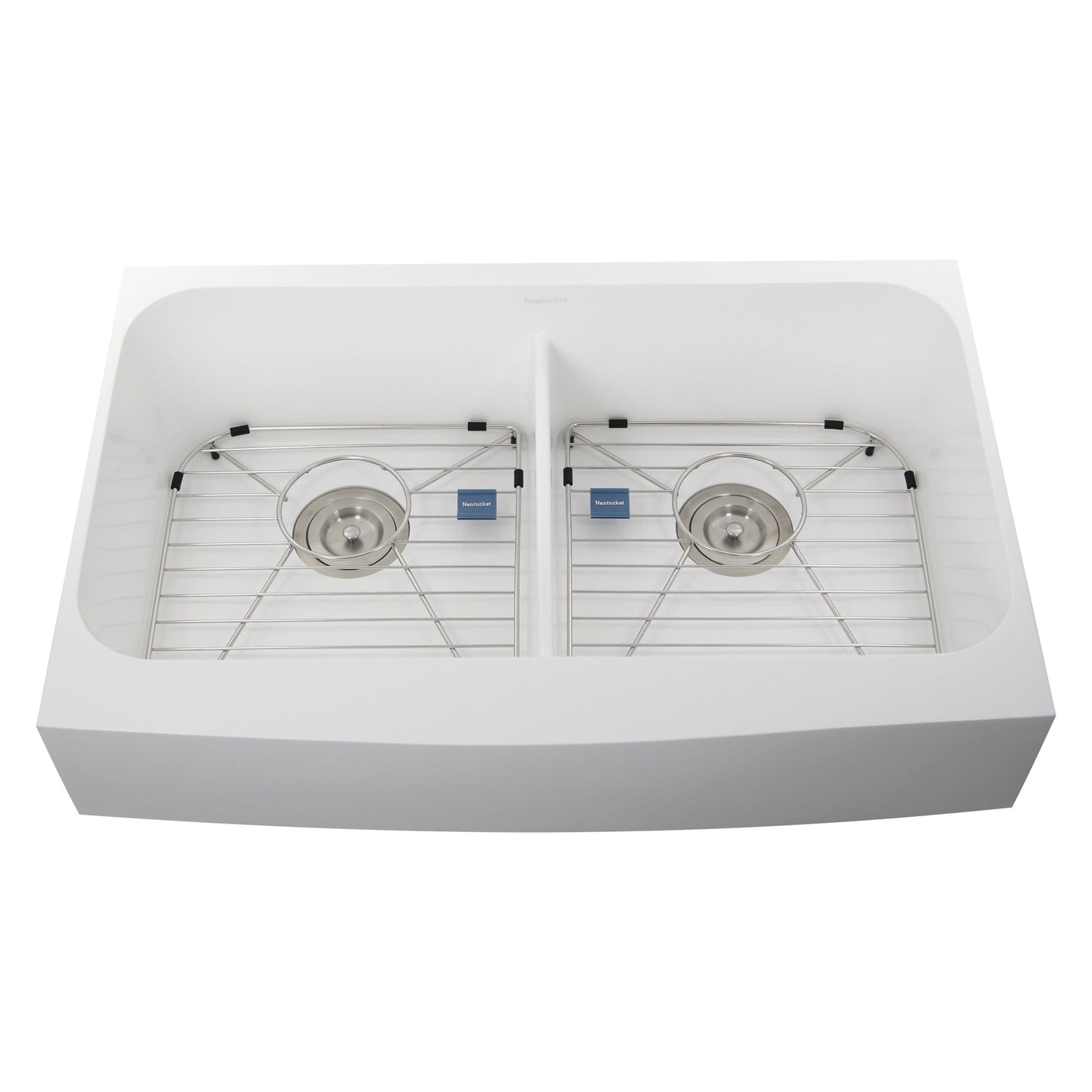 Nantucket Sinks Glacierstone 31" Rectangle Apron Matte Inside and Glossy Apron White Retrofit Glacierstone Double Bowl Kitchen Sink
