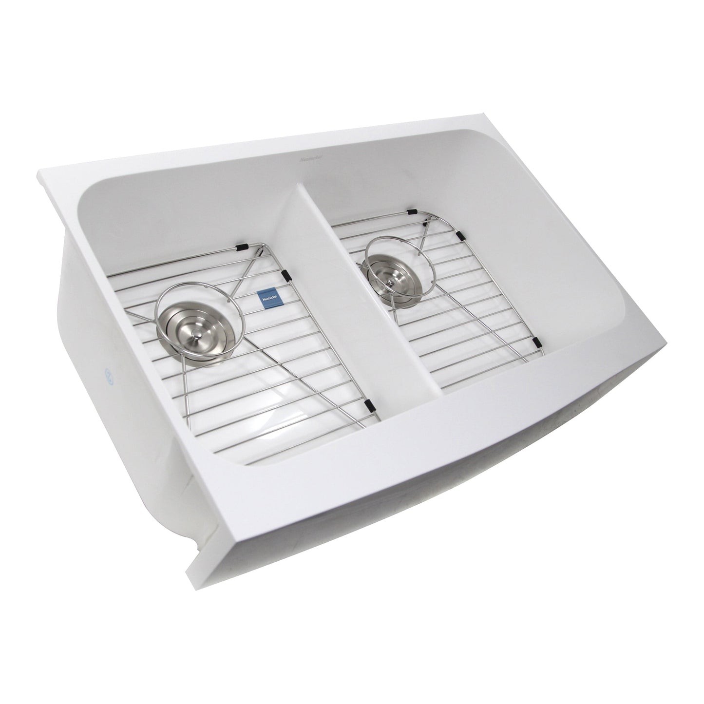 Nantucket Sinks Glacierstone 31" Rectangle Apron Matte Inside and Glossy Apron White Retrofit Glacierstone Double Bowl Kitchen Sink