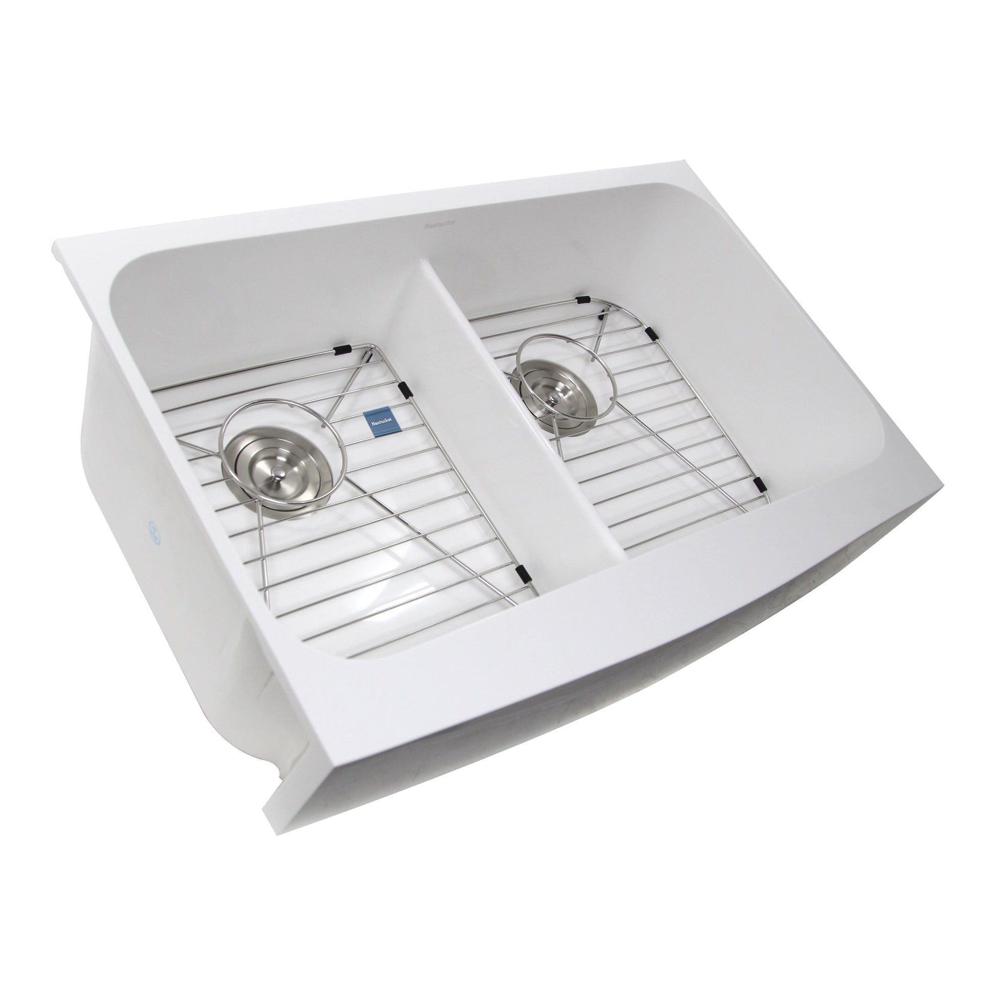 Nantucket Sinks Glacierstone 31" Rectangle Apron Matte Inside and Glossy Apron White Retrofit Glacierstone Double Bowl Kitchen Sink