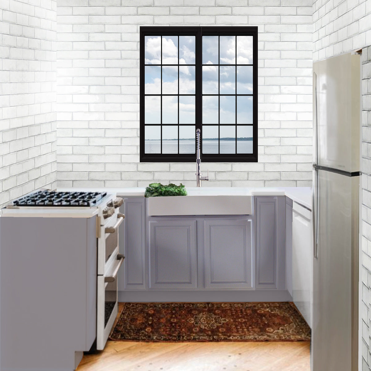 Nantucket Sinks Glacierstone 31" Rectangle Apron Matte Inside and Glossy Apron White Retrofit Glacierstone Double Bowl Kitchen Sink