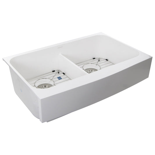 Nantucket Sinks Glacierstone 31" Rectangle Apron Matte Inside and Glossy Apron White Retrofit Glacierstone Double Bowl Kitchen Sink