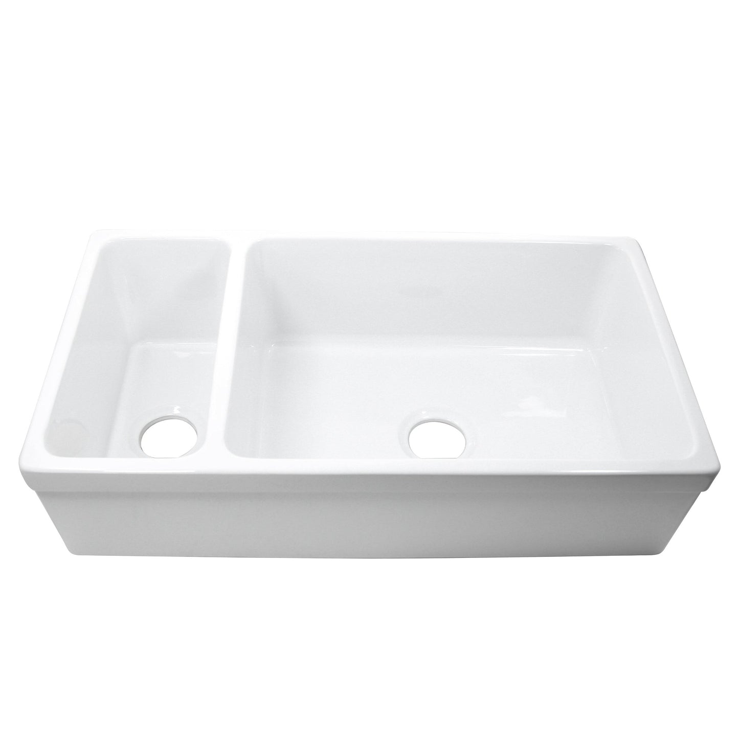 Nantucket Sinks Island Collection 36" Rectangle Undermount White Porcelain Enamel Glaze Glossy Fireclay 90/10 Reversible Double Bowl Italian Apron Sink