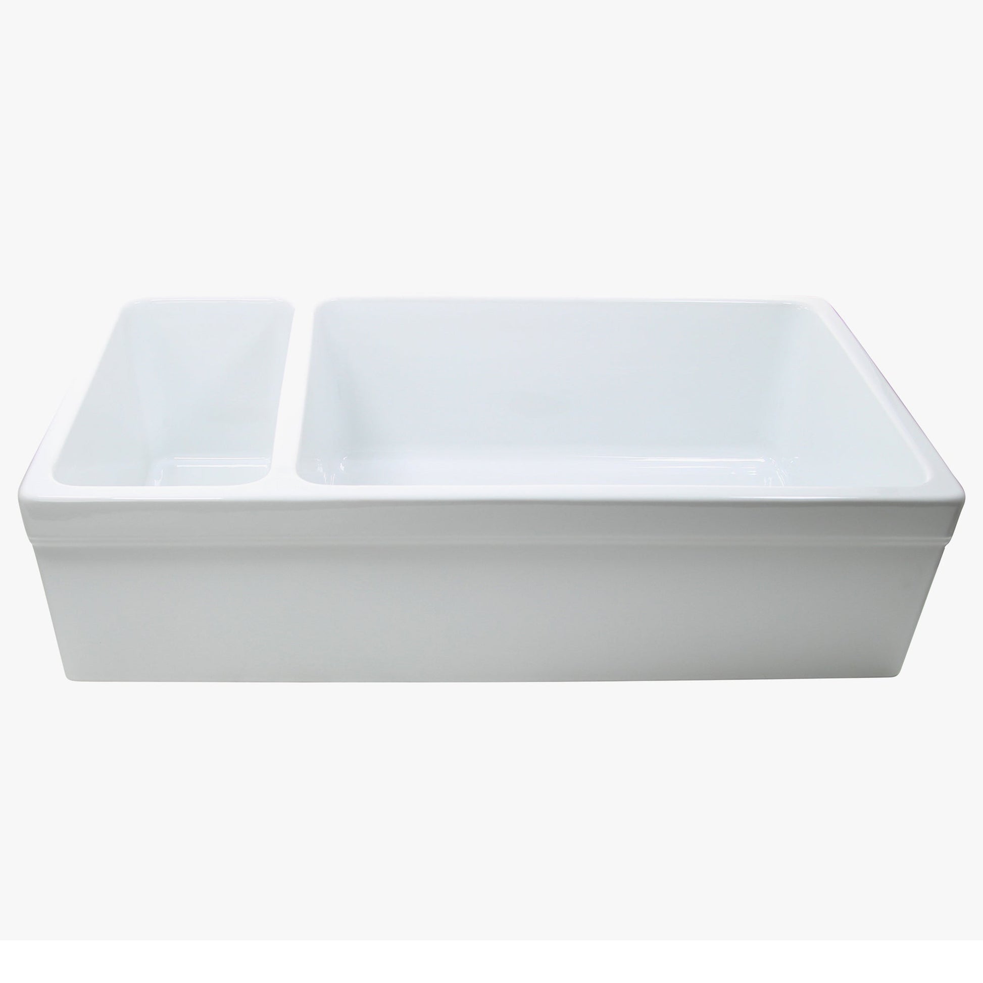 Nantucket Sinks Island Collection 36" Rectangle Undermount White Porcelain Enamel Glaze Glossy Fireclay 90/10 Reversible Double Bowl Italian Apron Sink