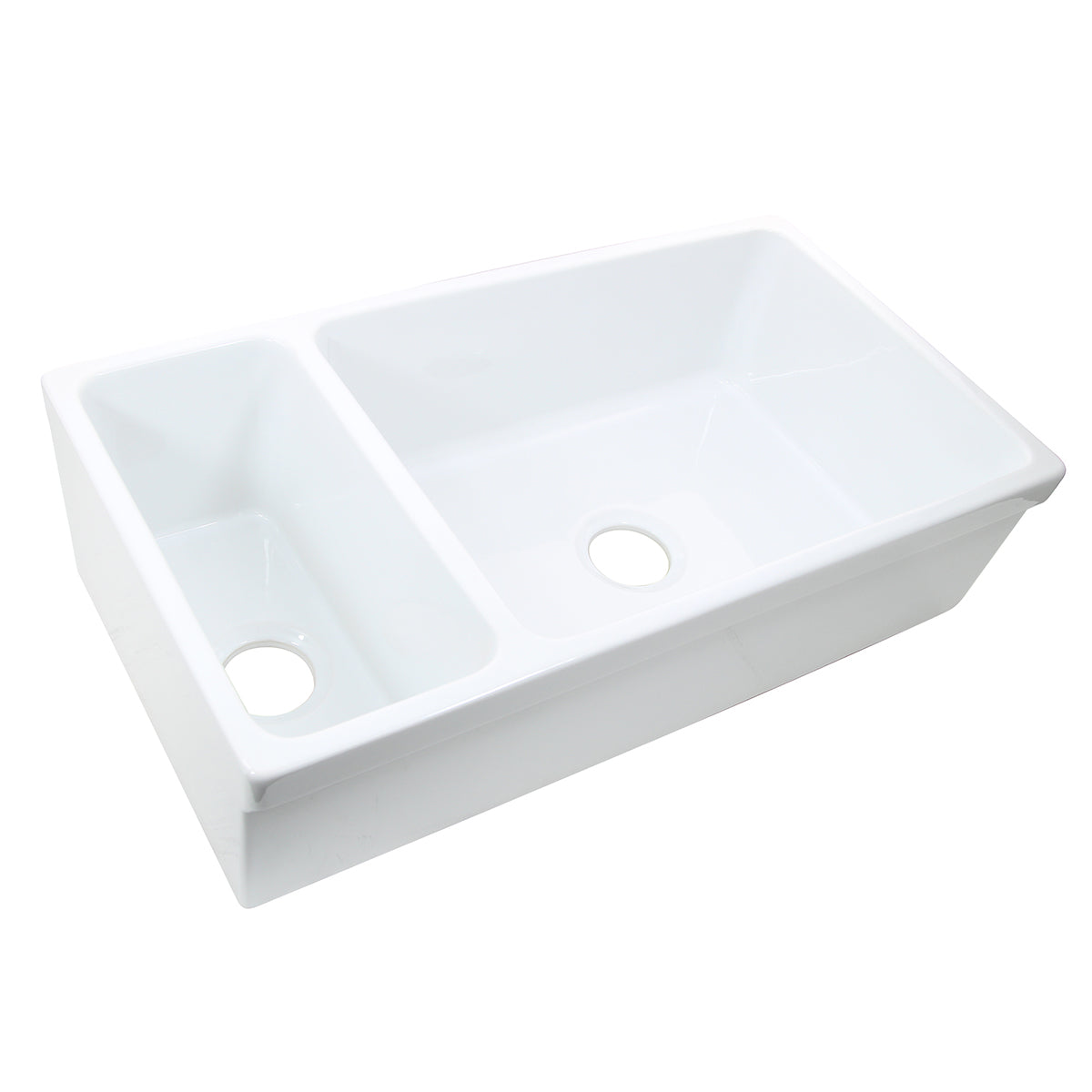 Nantucket Sinks Island Collection 36" Rectangle Undermount White Porcelain Enamel Glaze Glossy Fireclay 90/10 Reversible Double Bowl Italian Apron Sink