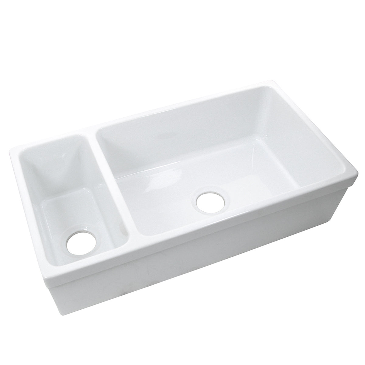 Nantucket Sinks Island Collection 36" Rectangle Undermount White Porcelain Enamel Glaze Glossy Fireclay 90/10 Reversible Double Bowl Italian Apron Sink