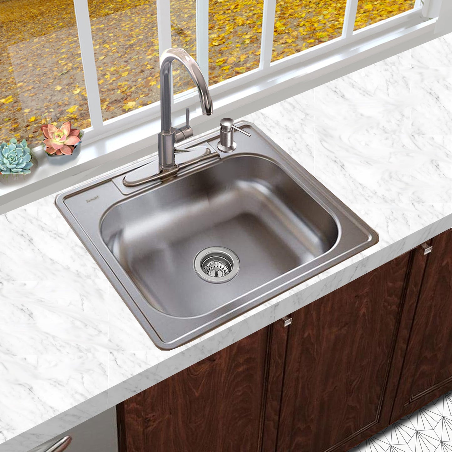 Nantucket Sinks Madaket Collection 25" Rectangle Topmount Brushed Satin 304 Stainless Steel Single Bowl Drop-In 18-Gauge Kitchen Sink