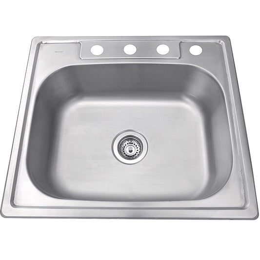 Nantucket Sinks Madaket Collection 25" Rectangle Topmount Brushed Satin 304 Stainless Steel Single Bowl Drop-In 18-Gauge Kitchen Sink
