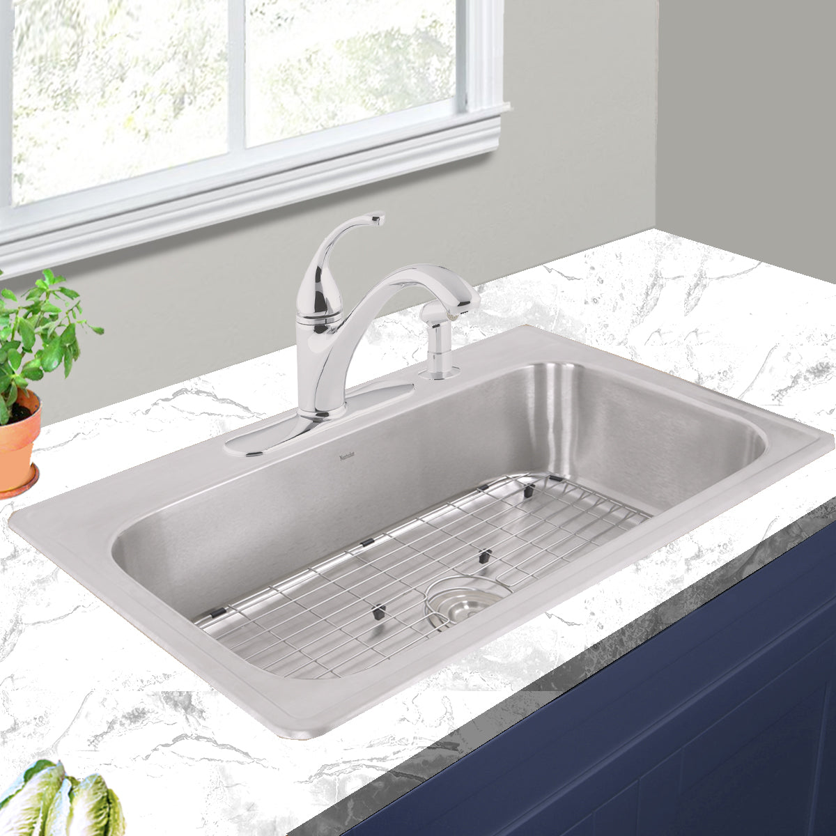Nantucket Sinks Madaket Collection 33" Rectanglar Topmount Brushed Satin 304 Stainless Steel Single Bowl Drop-In 18-Gauge Kitchen Sink