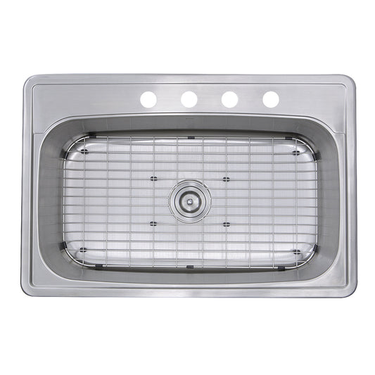 Nantucket Sinks Madaket Collection 33" Rectanglar Topmount Brushed Satin 304 Stainless Steel Single Bowl Drop-In 18-Gauge Kitchen Sink