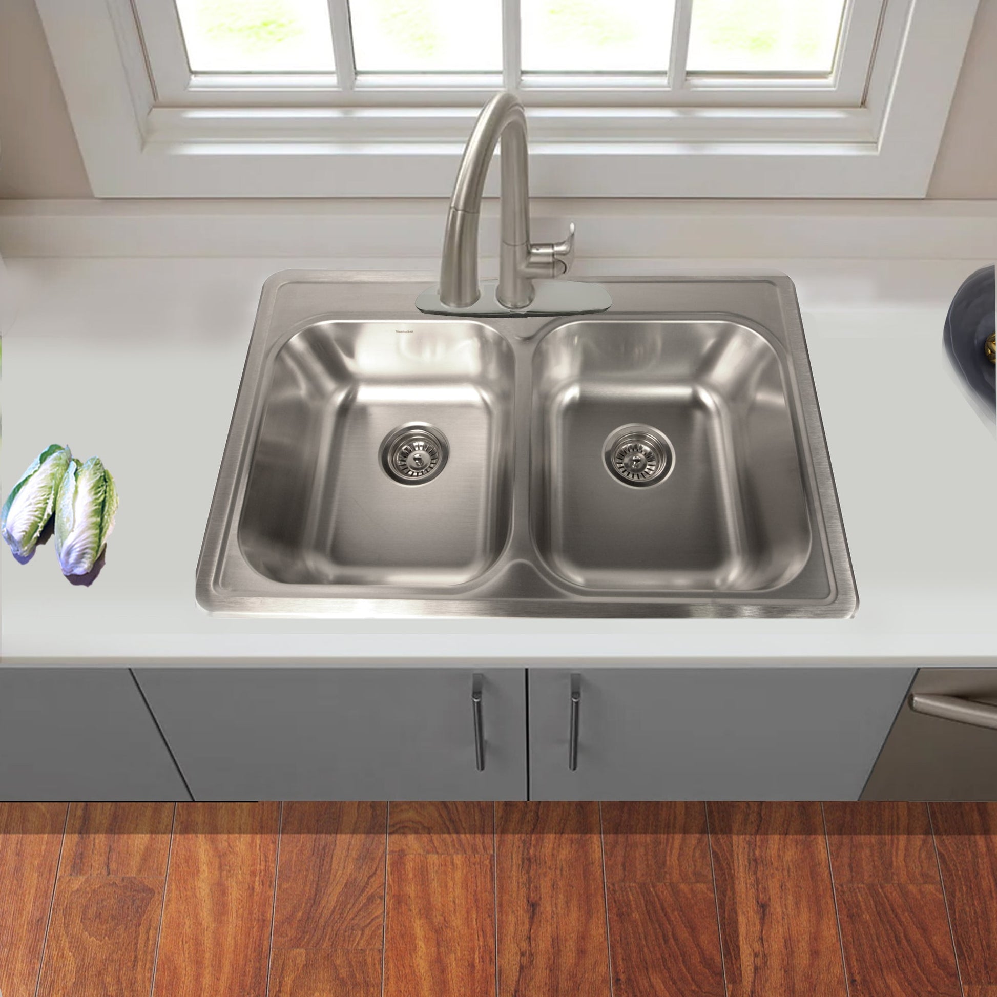 Nantucket Sinks Madaket Collection 33" Rectangle Topmount Brushed Satin 304 Stainless Steel Double Bowl Drop-In 18-Gauge Kitchen Sink