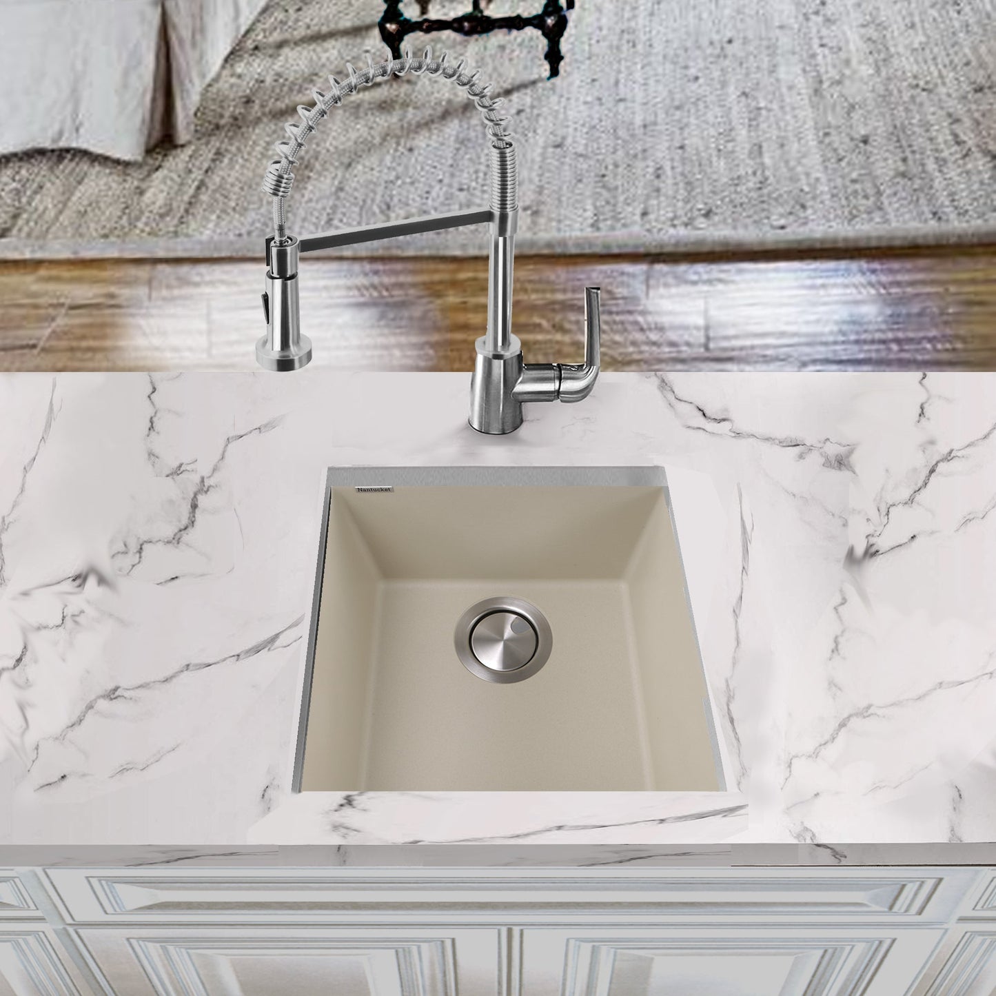 Nantucket Sinks Plymouth Collection 16" Rectangle Undermount Sand With Metallic Flecks Granite Composite Single Bowl Bar/Prep Sink