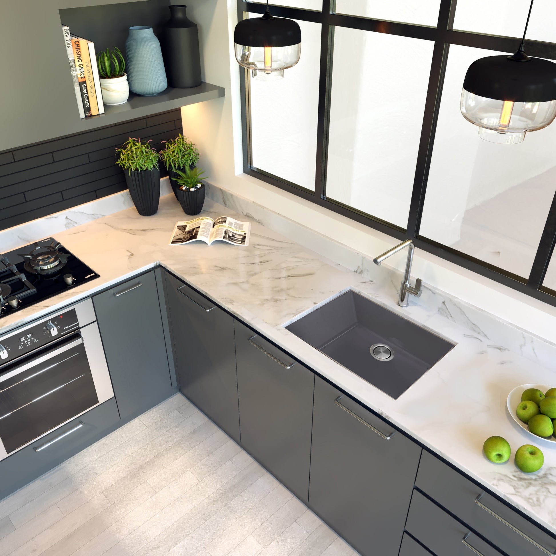 Nantucket Sinks Plymouth Collection 24" Rectangle Undermount Matte Titanium Granite Composite Single Bowl Kitchen Sink
