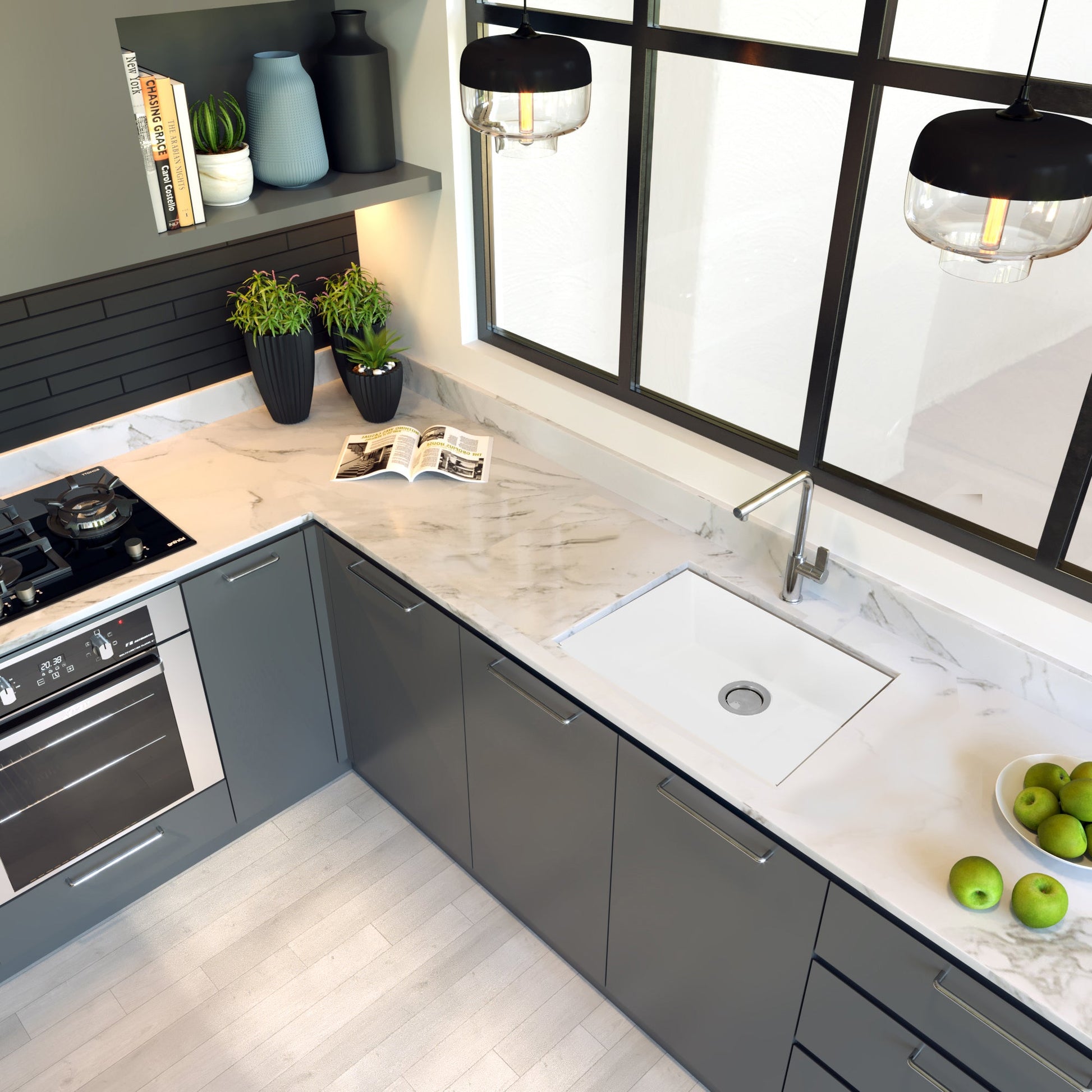 Nantucket Sinks Plymouth Collection 24" Rectangle Undermount Matte White Granite Composite Single Bowl Kitchen Sink