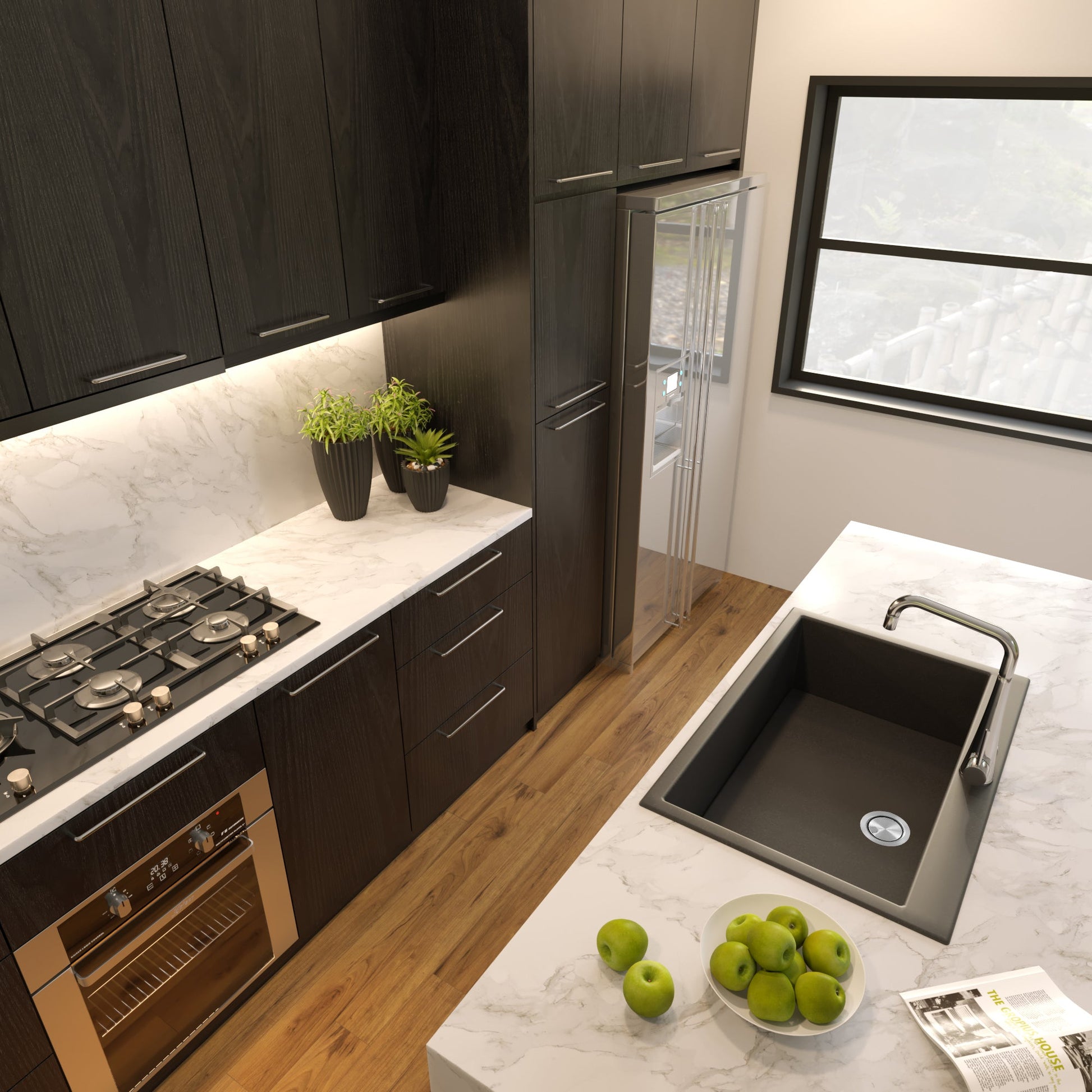 Nantucket Sinks Plymouth Collection 30" Rectangle Dual-mount Matte Black Granite Composite Single Bowl Kitchen Sink