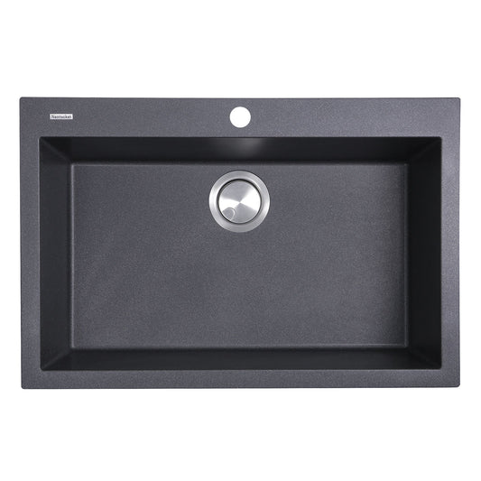 Nantucket Sinks Plymouth Collection 30" Rectangle Dual-mount Matte Black Granite Composite Single Bowl Kitchen Sink