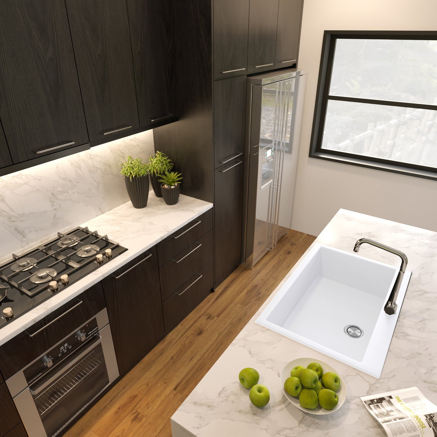 Nantucket Sinks Plymouth Collection 30" Rectangle Dual-mount Matte White Granite Composite Single Bowl Kitchen Sink