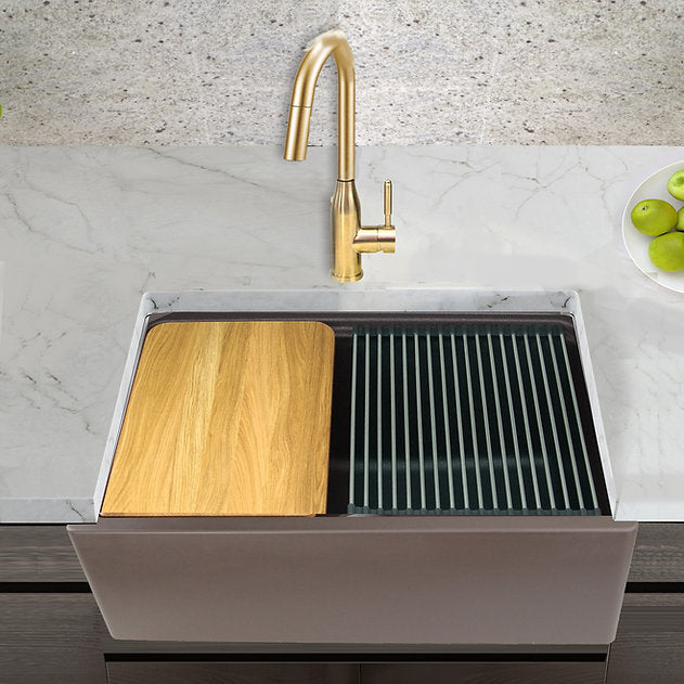 Nantucket Sinks Plymouth Collection 30" Rectangle Undermount Matte Brown With Metallic Flecks Granite Composite Single Bowl Apron Reversible Workstation Kitchen Sink With Accessory Pack