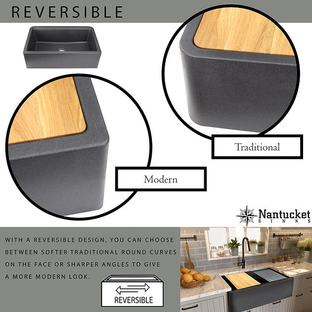 Nantucket Sinks Plymouth Collection 30" Rectangle Undermount Matte Brown With Metallic Flecks Granite Composite Single Bowl Apron Reversible Workstation Kitchen Sink With Accessory Pack