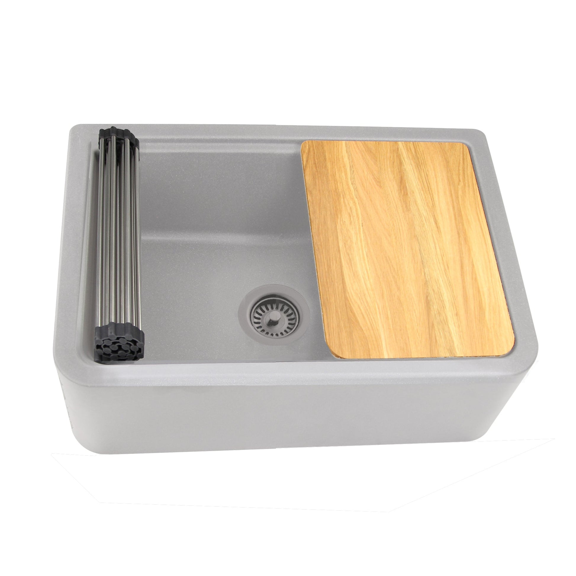 Nantucket Sinks Plymouth Collection 30" Rectangle Undermount Matte Light Grey With Metallic Flecks Granite Composite Single Bowl Apron Reversible Workstation Kitchen Sink With Accessory Pack