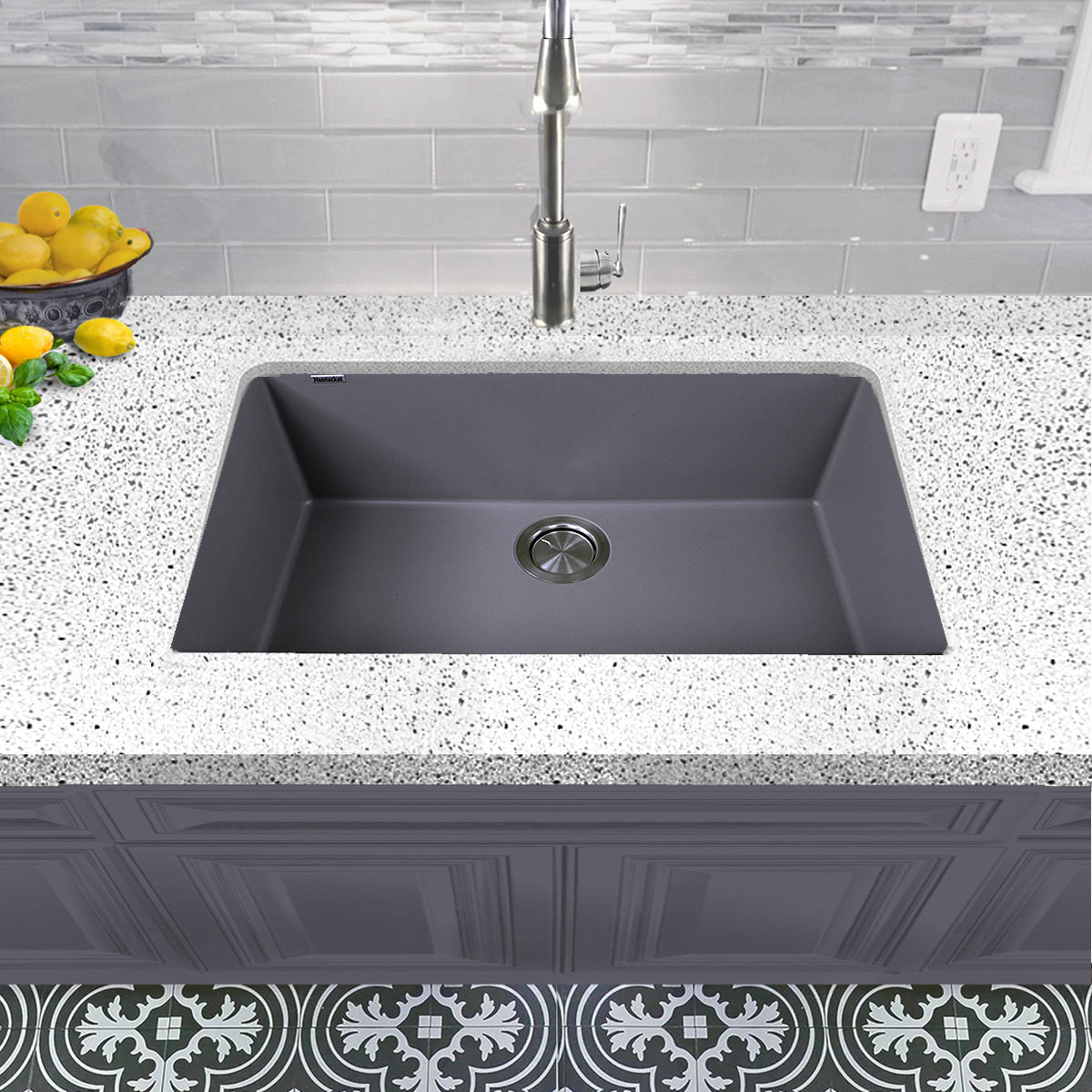 Nantucket Sinks Plymouth Collection 30" Rectangle Undermount Matte Titanium Granite Composite Single Bowl Kitchen Sink