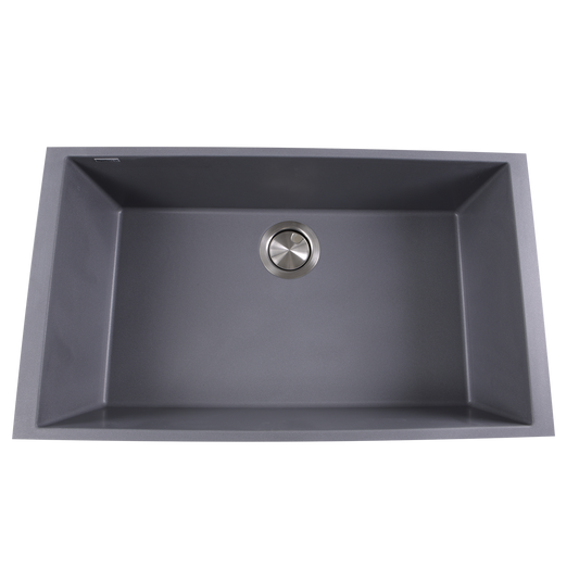 Nantucket Sinks Plymouth Collection 30" Rectangle Undermount Matte Titanium Granite Composite Single Bowl Kitchen Sink