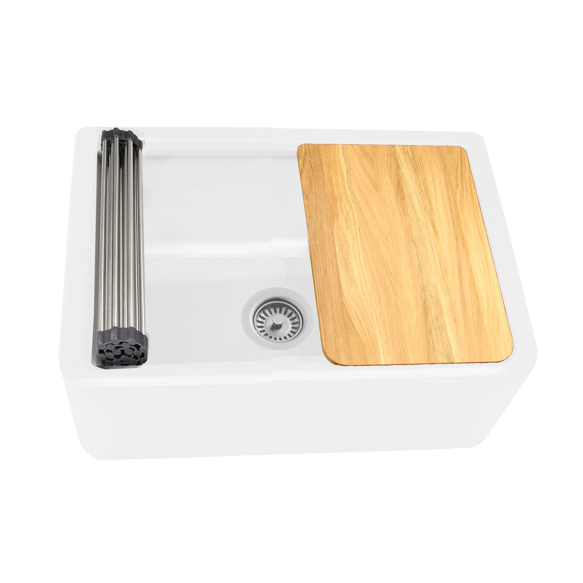 Nantucket Sinks Plymouth Collection 30" Rectangle Undermount Matte White Granite Composite Single Bowl Apron Reversible Workstation Kitchen Sink With Accessory Pack