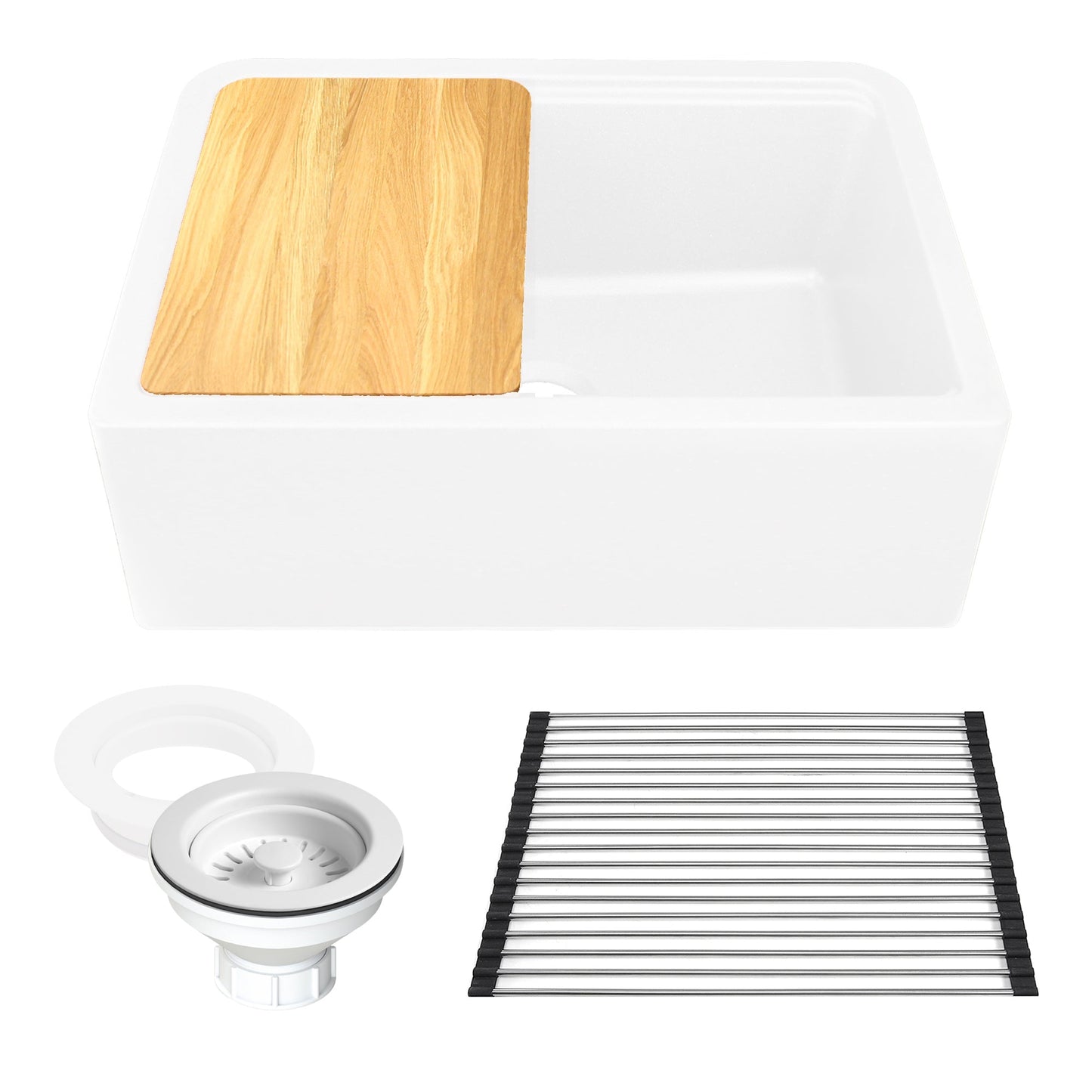 Nantucket Sinks Plymouth Collection 30" Rectangle Undermount Matte White Granite Composite Single Bowl Apron Reversible Workstation Kitchen Sink With Accessory Pack