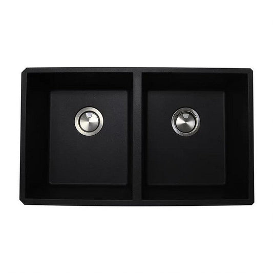 Nantucket Sinks Plymouth Collection 32" Rectangle Undermount Matte Black Granite Composite 50/50 Double Bowl Kitchen Sink