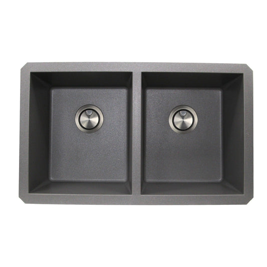 Nantucket Sinks Plymouth Collection 32" Rectangle Undermount Matte Titanium Granite Composite 50/50 Double Bowl Kitchen Sink