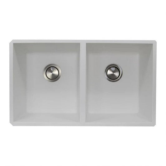Nantucket Sinks Plymouth Collection 32" Rectangle Undermount Matte White Granite Composite 50/50 Double Bowl Kitchen Sink