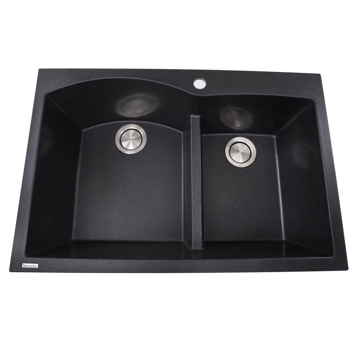Nantucket Sinks Plymouth Collection 33" Irregular/Rectangle Dual-mount Matte Black Granite Composite 60/40 Double Bowl Kitchen Sink