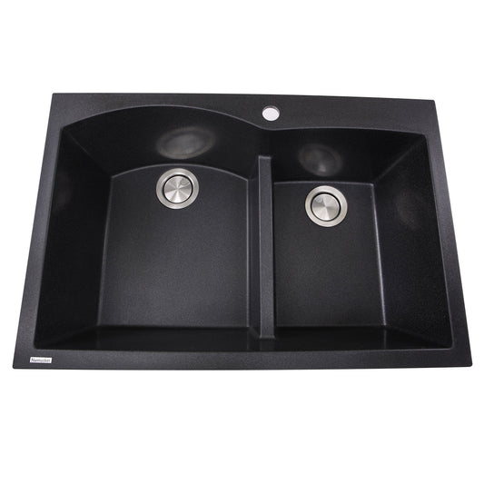 Nantucket Sinks Plymouth Collection 33" Irregular/Rectangle Dual-mount Matte Black Granite Composite 60/40 Double Bowl Kitchen Sink