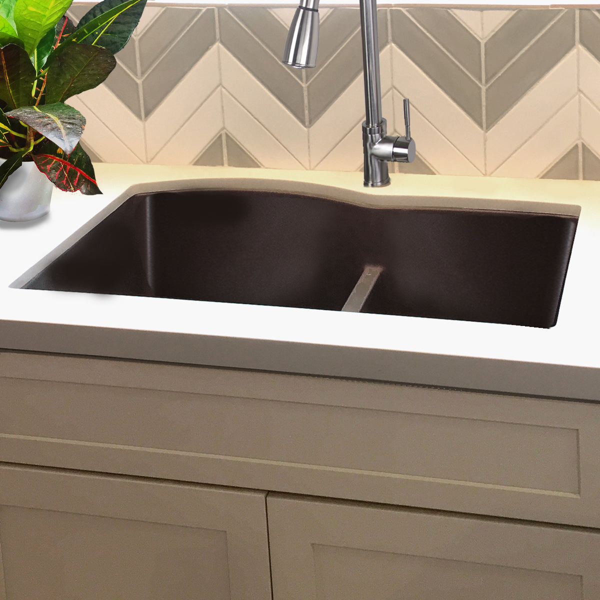 Nantucket Sinks Plymouth Collection 33" Irregular/Rectangle Dual-mount Matte Brown Granite Composite 60/40 Double Bowl Kitchen Sink