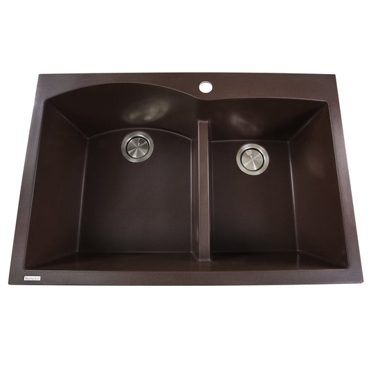 Nantucket Sinks Plymouth Collection 33" Irregular/Rectangle Dual-mount Matte Brown Granite Composite 60/40 Double Bowl Kitchen Sink
