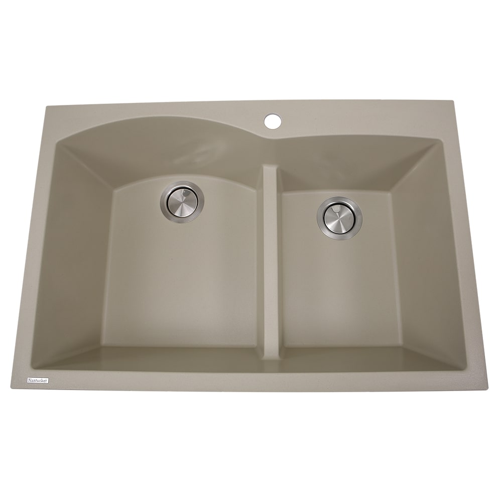 Nantucket Sinks Plymouth Collection 33" Irregular/Rectangle Dual-mount Matte Sand Granite Composite 60/40 Double Bowl Kitchen Sink