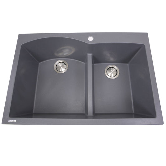 Nantucket Sinks Plymouth Collection 33" Irregular/Rectangle Dual-mount Matte Titanium Granite Composite 60/40 Double Bowl Kitchen Sink