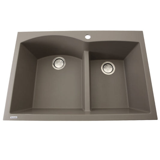 Nantucket Sinks Plymouth Collection 33" Irregular/Rectangle Dual-mount Matte Truffle Granite Composite 60/40 Double Bowl Kitchen Sink