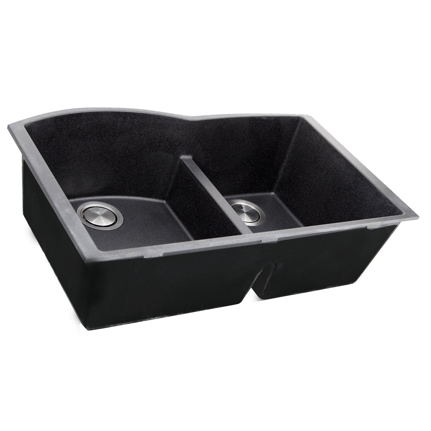 Nantucket Sinks Plymouth Collection 33" Irregular/Rectangle Undermount Matte Black Granite Composite 60/40 Double Bowl Kitchen Sink