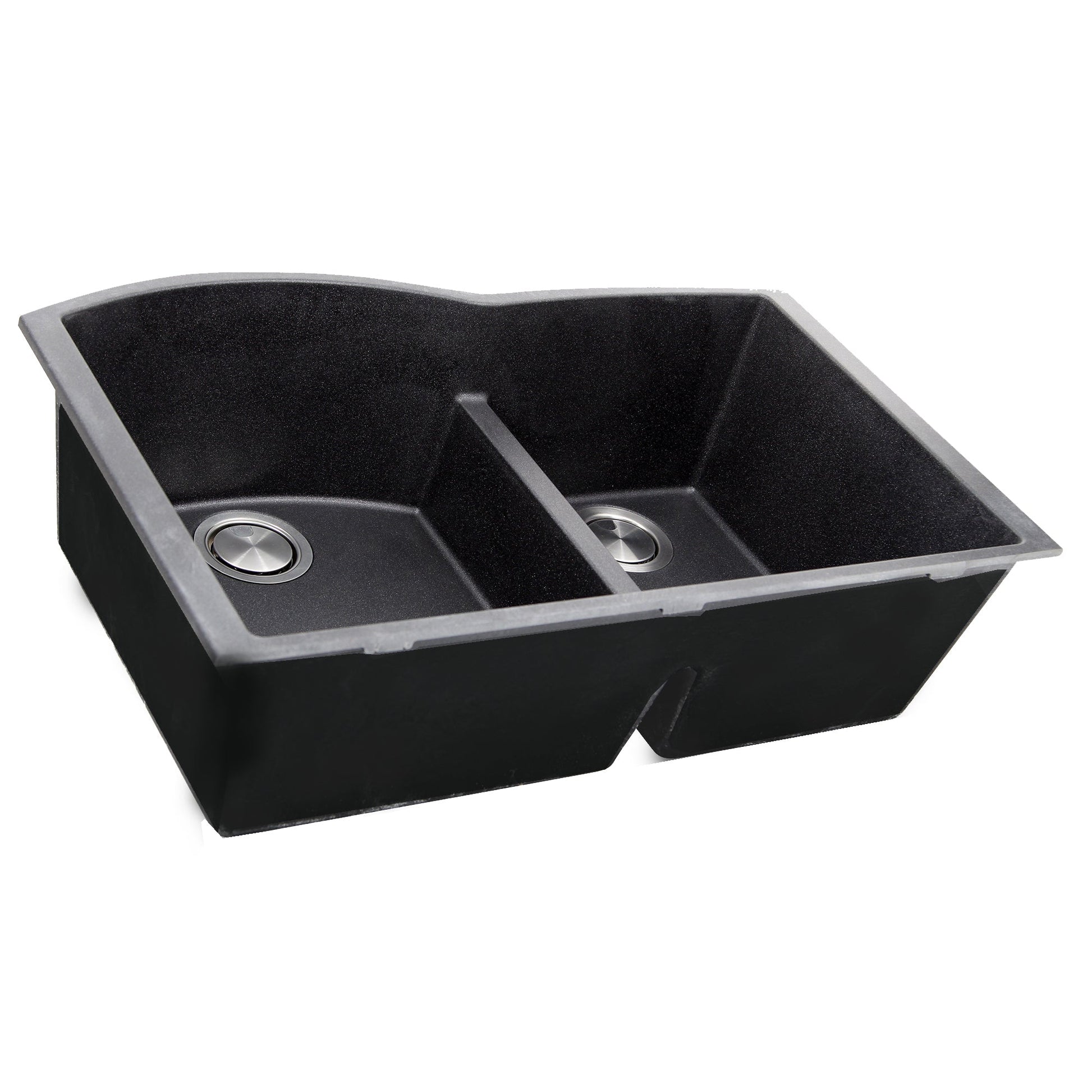 Nantucket Sinks Plymouth Collection 33" Irregular/Rectangle Undermount Matte Black Granite Composite 60/40 Double Bowl Kitchen Sink