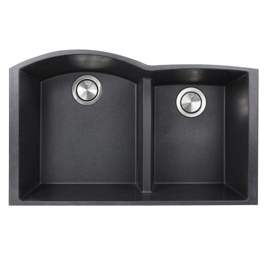 Nantucket Sinks Plymouth Collection 33" Irregular/Rectangle Undermount Matte Black Granite Composite 60/40 Double Bowl Kitchen Sink