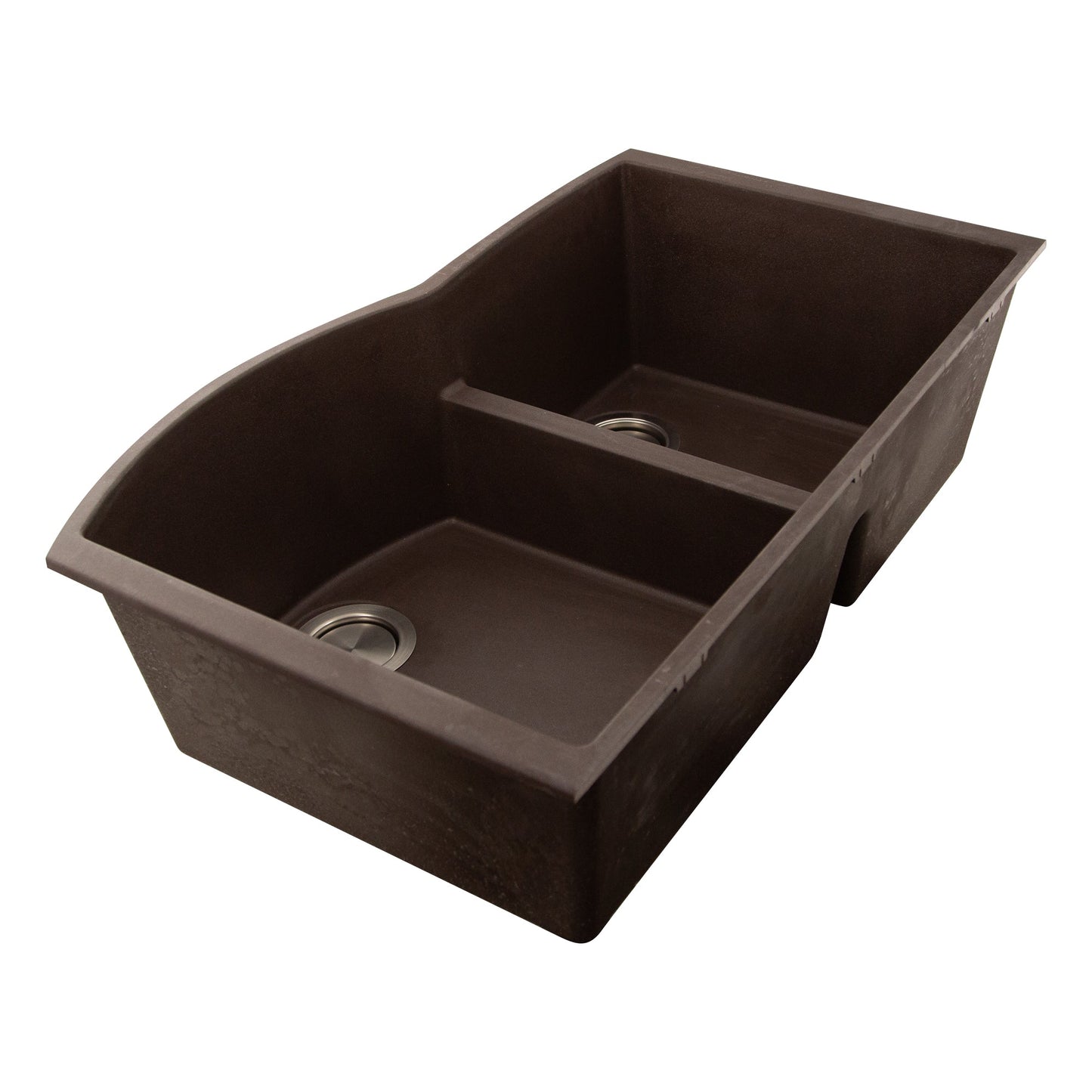 Nantucket Sinks Plymouth Collection 33" Irregular/Rectangle Undermount Matte Brown Granite Composite 60/40 Double Bowl Kitchen Sink