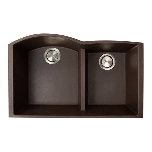 Nantucket Sinks Plymouth Collection 33" Irregular/Rectangle Undermount Matte Brown Granite Composite 60/40 Double Bowl Kitchen Sink